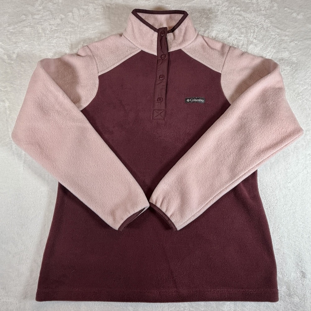 NWT Columbia Women's Sz M Maroon Pink Pullover Fleece 1/4 Snap Sweatshirt